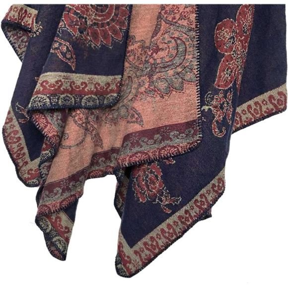 Women's Color Block Shawl Wrap Open Front Poncho Cape - Picture 4 of 7